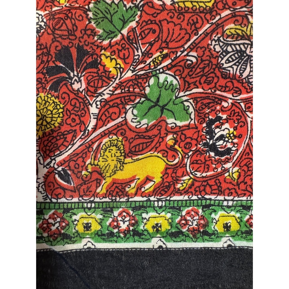 Vintage Red Green Yellow Boho Floral Lion jaguar Square Scarf 30" - Picture 5 of 11